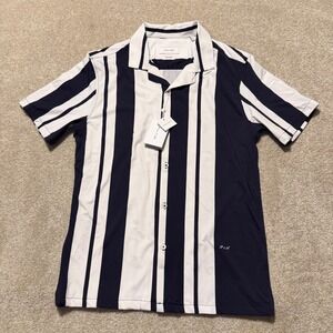 Porter & Ash Button Down Mens Small Navy White Kinetic Stretch Striped Shirt